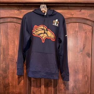Nike Men's Navy Blue Hoodie with Denver Broncos Logo from Super Bowl 50